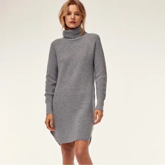 Aritzia Wilfred Free Light Gray Turtleneck Knit Casual Wool Sweater/Dress S - Picture 4 of 14